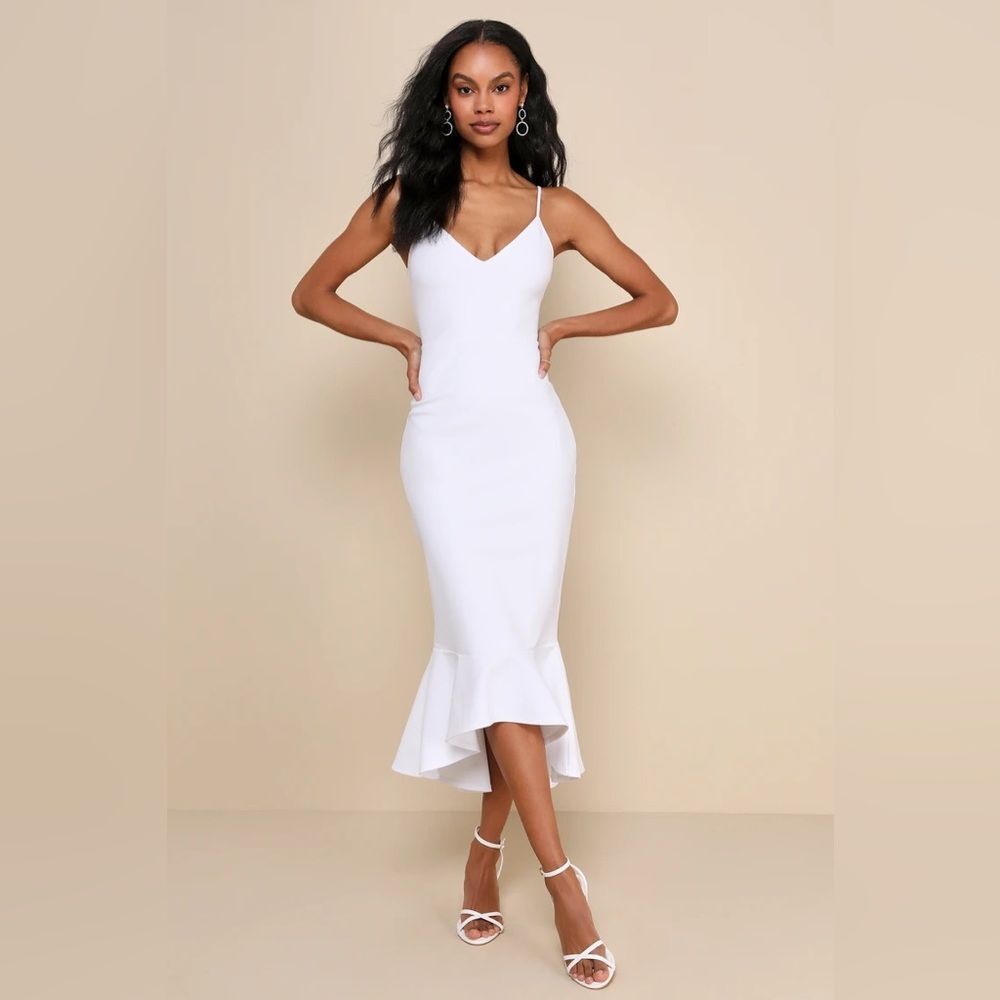 Lulus Stun Like Me White Bodycon Trumpet Hem Midi Dress